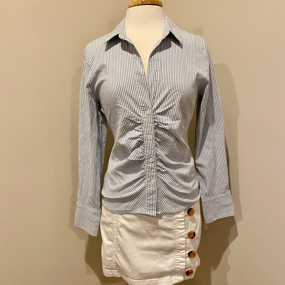 Abercrombie Long Sleeve Button Ruched Poplin Top